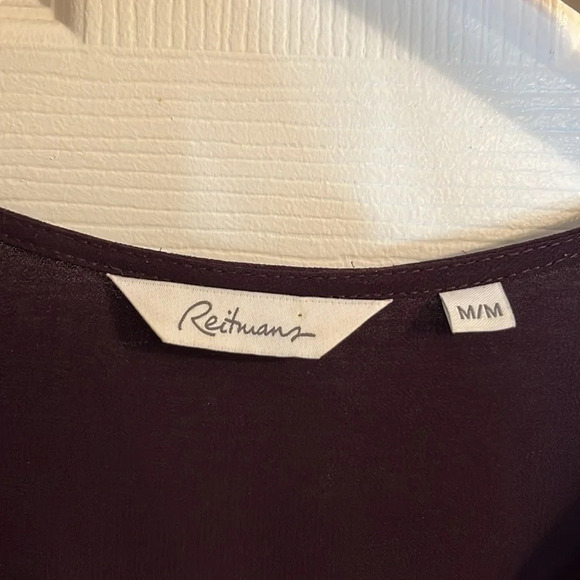 REITMANS women M multilayer blouse  wine burgundy bib style roll-up sleeve sheer - Picture 4 of 12